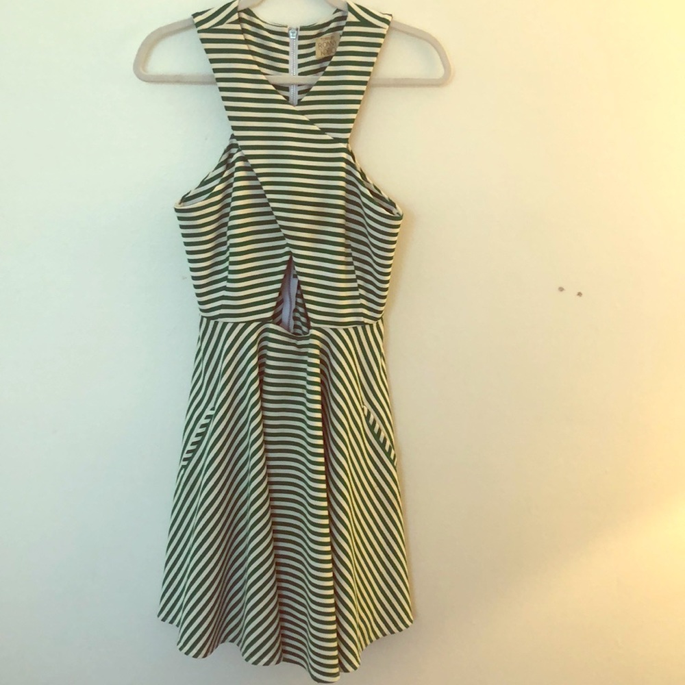 Green and white striped dress